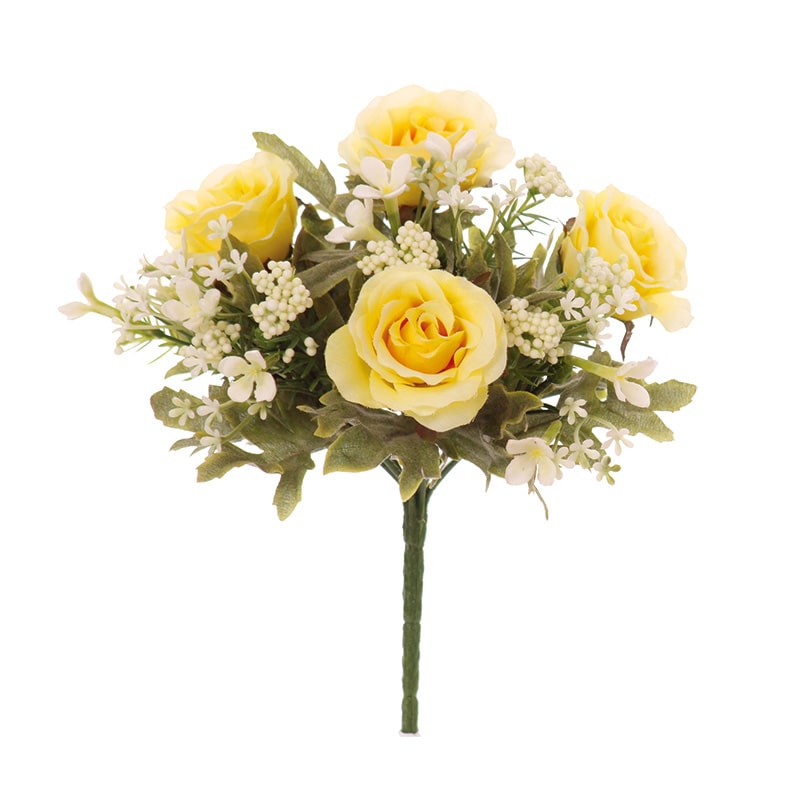 ビバ工芸 造花　ローズミックスブッシュ イエロー VT1911 1束（ご注文単位1個）【直送品】