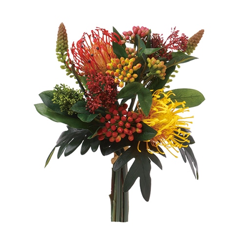 ビバ工芸 造花　ピンクッションブーケ レッド／イエロー VT2064 1本（ご注文単位1本）【直送品】