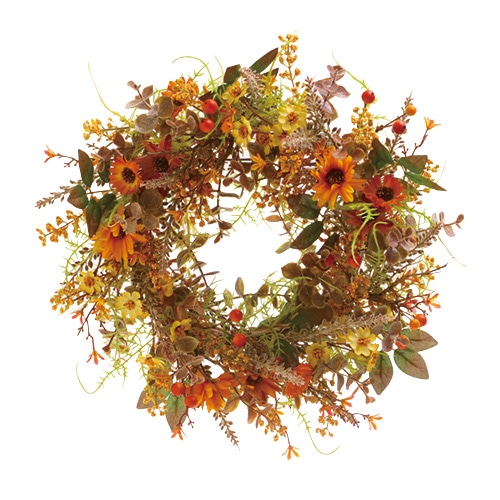 ビバ工芸 造花 ミックスフラワーリース L オレンジ VE6980 1個(ご注文単位1個)【直送品】