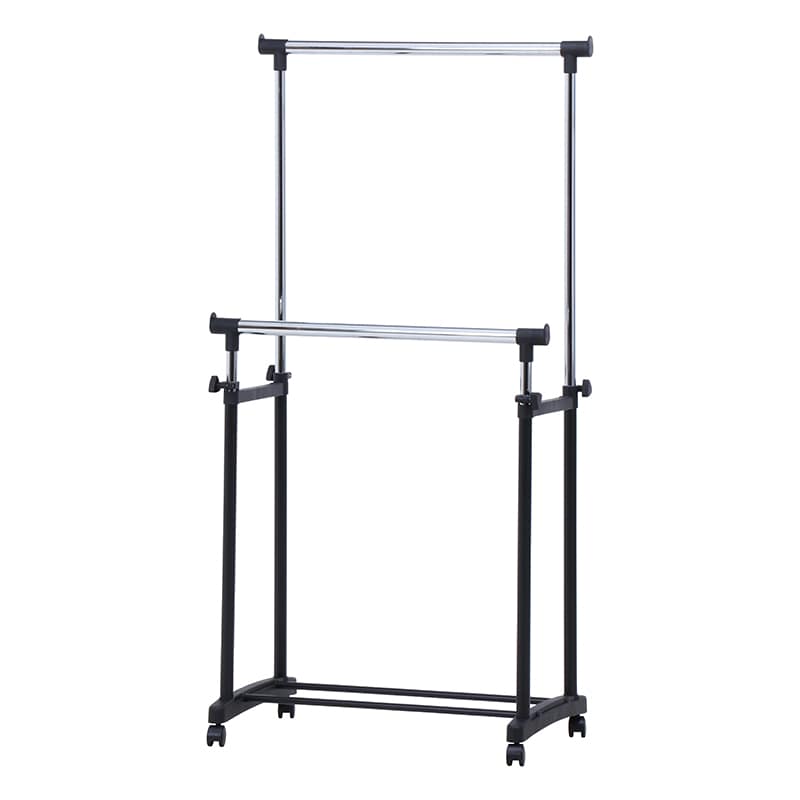 不二貿易 パイプダブルハンガー ブラック 4644-A0-BK 1台（ご注文単位5台）【直送品】