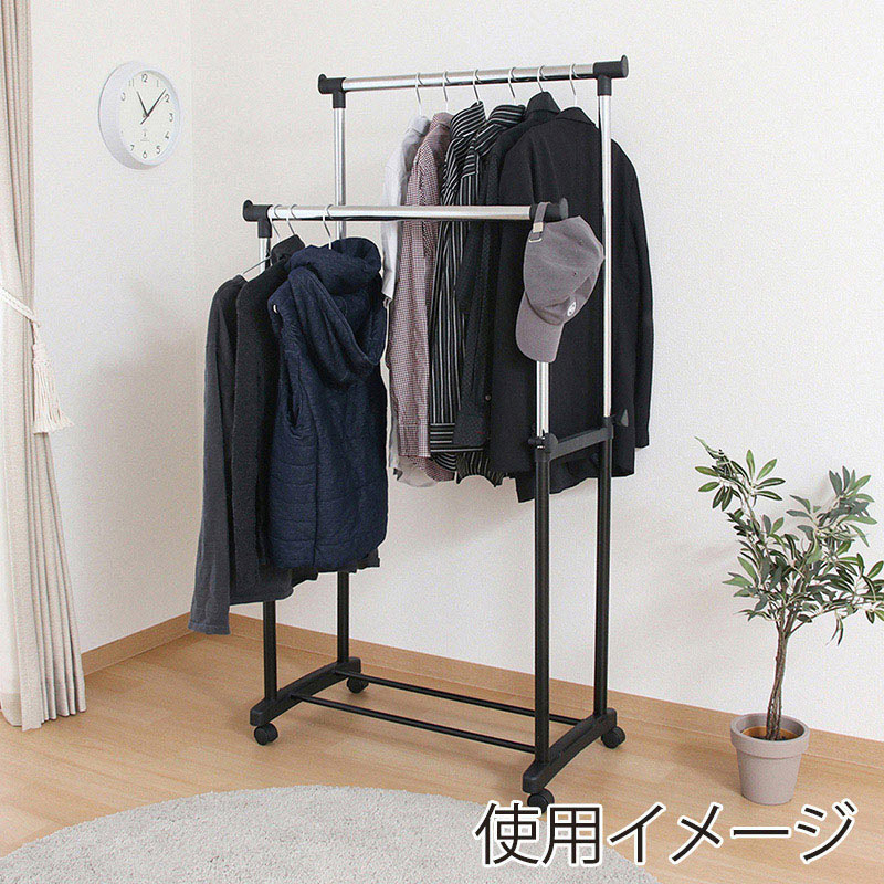 不二貿易 パイプダブルハンガー ブラック 4644-A0-BK 1台(ご注文単位5台)【直送品】