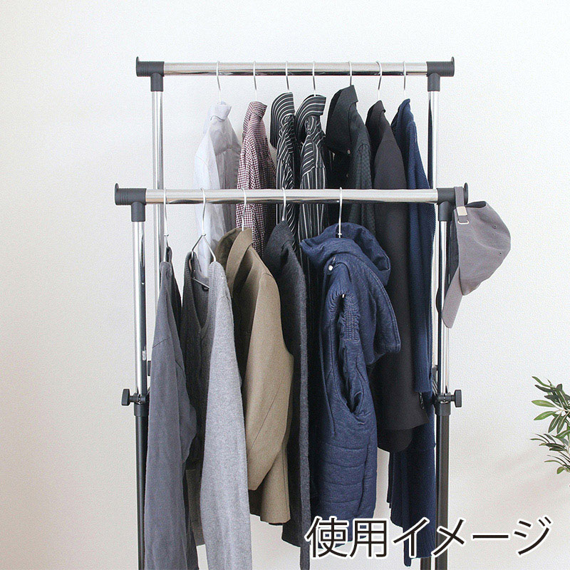 不二貿易 パイプダブルハンガー ブラック 4644-A0-BK 1台(ご注文単位5台)【直送品】