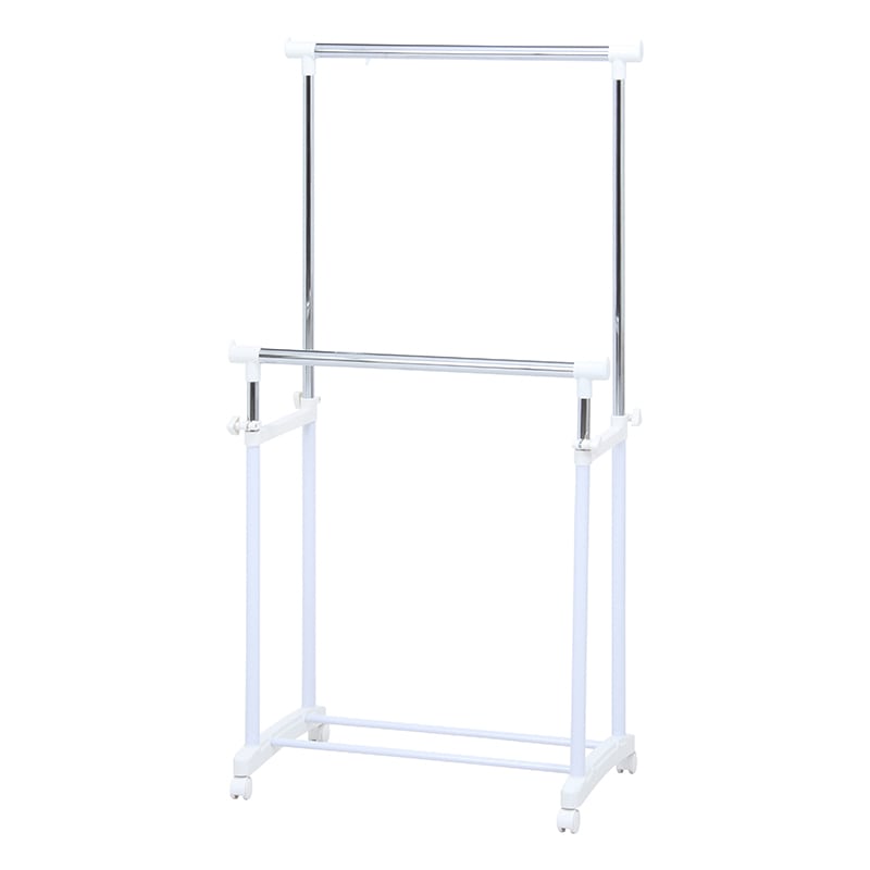 不二貿易 パイプダブルハンガー ホワイト 4644-A0-WH 1台（ご注文単位5台）【直送品】