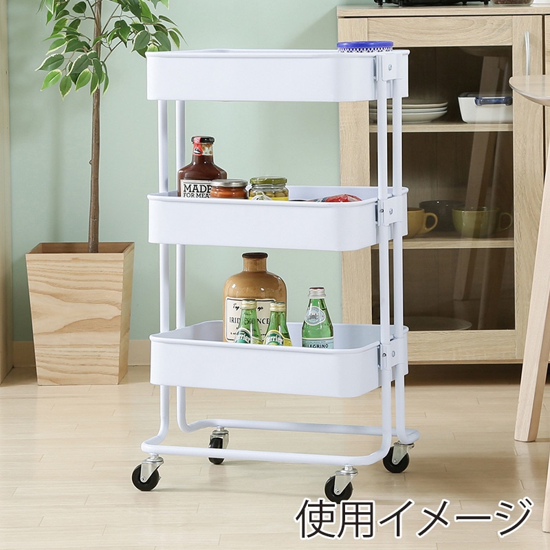 不二貿易 キッチンワゴンバスケット 3段 ホワイト 1台(ご注文単位1台)【直送品】