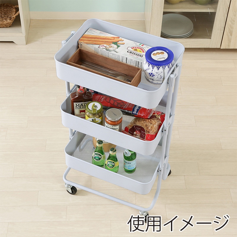 不二貿易 キッチンワゴンバスケット 3段 ホワイト 1台(ご注文単位1台)【直送品】