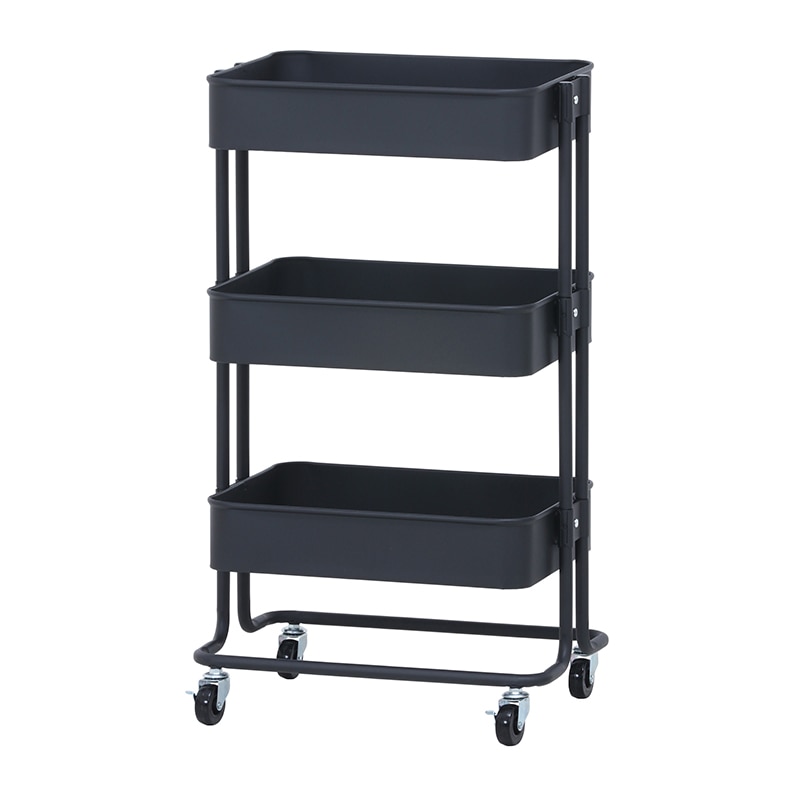 不二貿易 キッチンワゴンバスケット 3段 ブラック 1台（ご注文単位1台）【直送品】