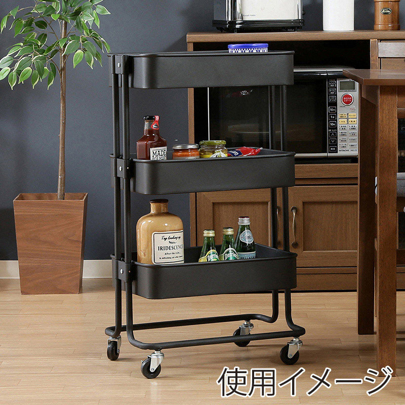 不二貿易 キッチンワゴンバスケット 3段 ブラック 1台(ご注文単位1台)【直送品】