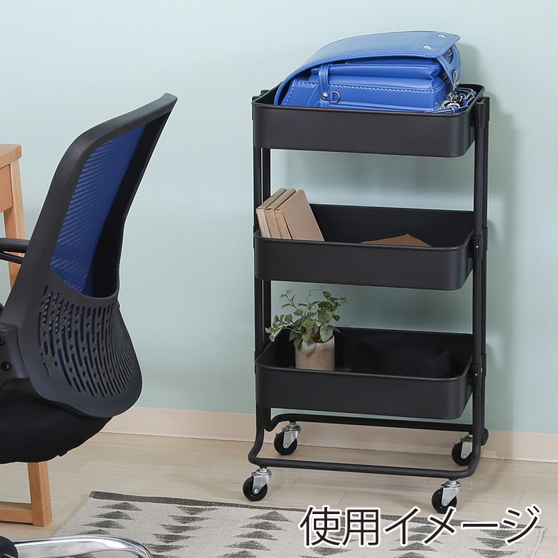 不二貿易 キッチンワゴンバスケット 3段 ブラック 1台(ご注文単位1台)【直送品】