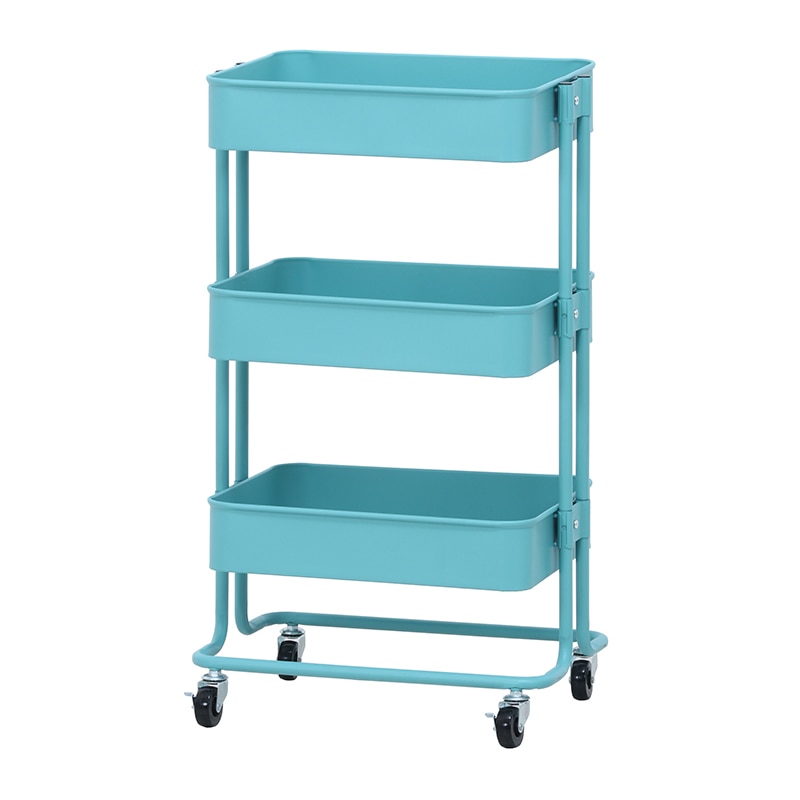 不二貿易 キッチンワゴンバスケット 3段 ターコイズブルー 1台（ご注文単位1台）【直送品】