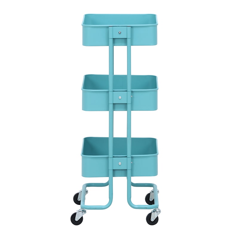 不二貿易 キッチンワゴンバスケット 3段 ターコイズブルー 1台(ご注文単位1台)【直送品】