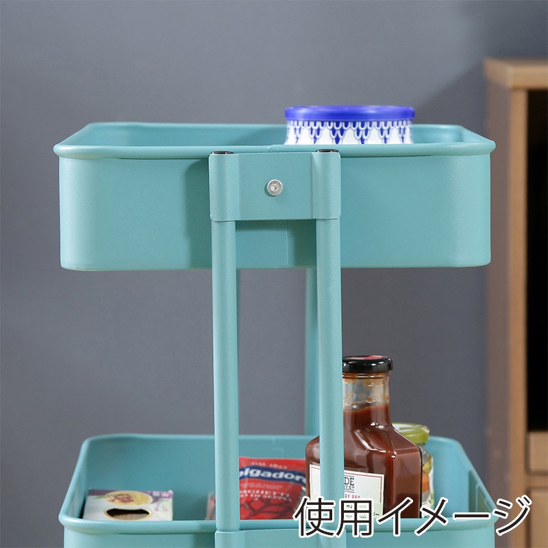不二貿易 キッチンワゴンバスケット 3段 ターコイズブルー 1台(ご注文単位1台)【直送品】