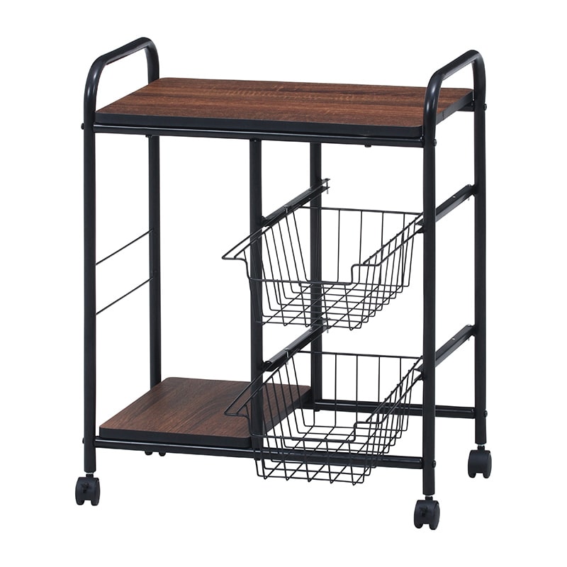 不二貿易 キッチンワゴン ブラック/ブラウン FBC-02-1 1台(ご注文単位1台)【直送品】