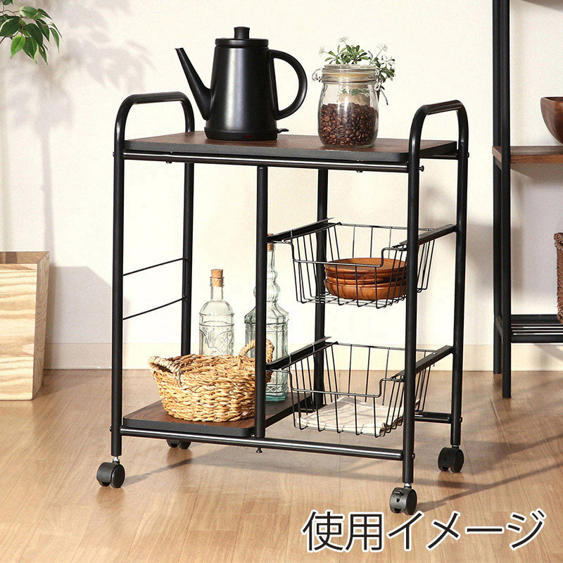 不二貿易 キッチンワゴン ブラック/ブラウン FBC-02-1 1台(ご注文単位1台)【直送品】