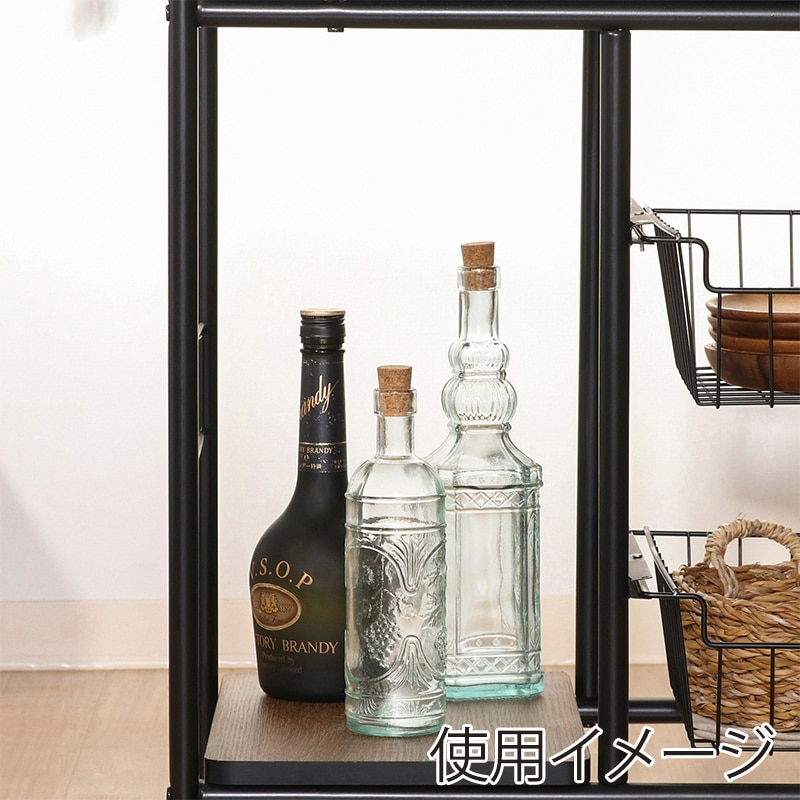 不二貿易 キッチンワゴン ブラック/ブラウン FBC-02-1 1台(ご注文単位1台)【直送品】