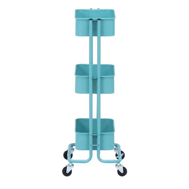 不二貿易 キッチンワゴンバスケット 3段 スリム ターコイズブルー 1台(ご注文単位1台)【直送品】