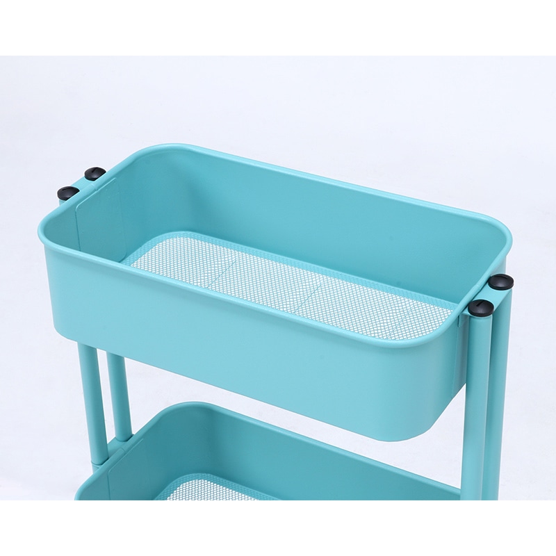 不二貿易 キッチンワゴンバスケット 3段 スリム ターコイズブルー 1台(ご注文単位1台)【直送品】