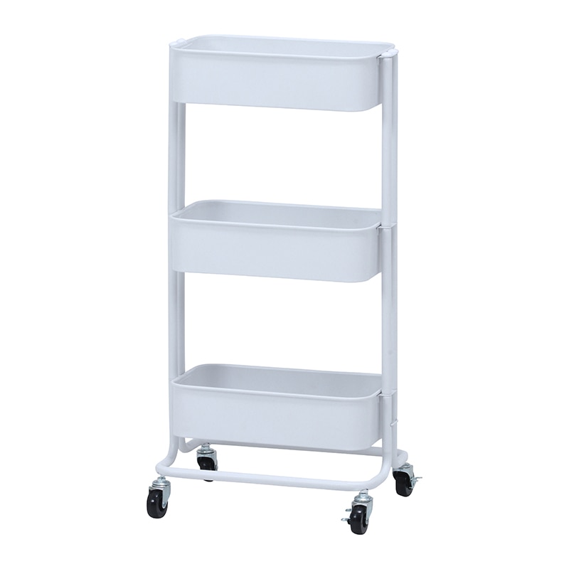 不二貿易 キッチンワゴンバスケット 3段 スリム ホワイト 1台（ご注文単位1台）【直送品】