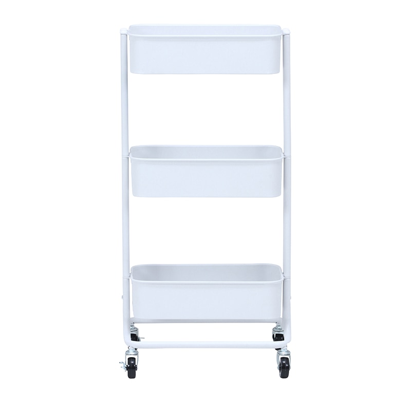 不二貿易 キッチンワゴンバスケット 3段 スリム ホワイト 1台(ご注文単位1台)【直送品】