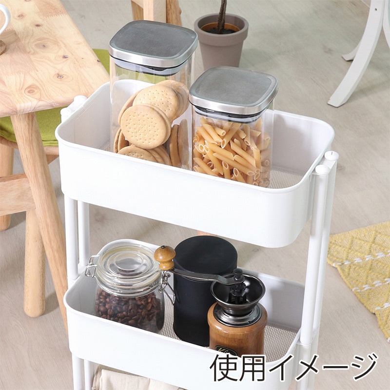 不二貿易 キッチンワゴンバスケット 3段 スリム ホワイト 1台(ご注文単位1台)【直送品】