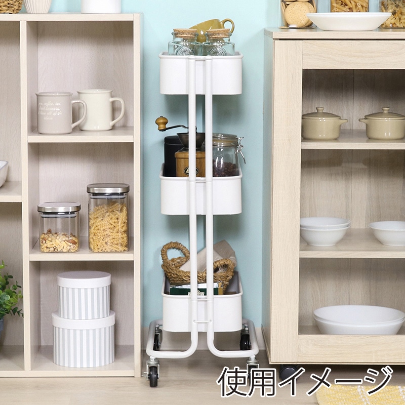不二貿易 キッチンワゴンバスケット 3段 スリム ホワイト 1台(ご注文単位1台)【直送品】