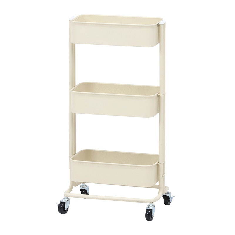 不二貿易 キッチンワゴンバスケット 3段 スリム アイボリー 1台（ご注文単位1台）【直送品】