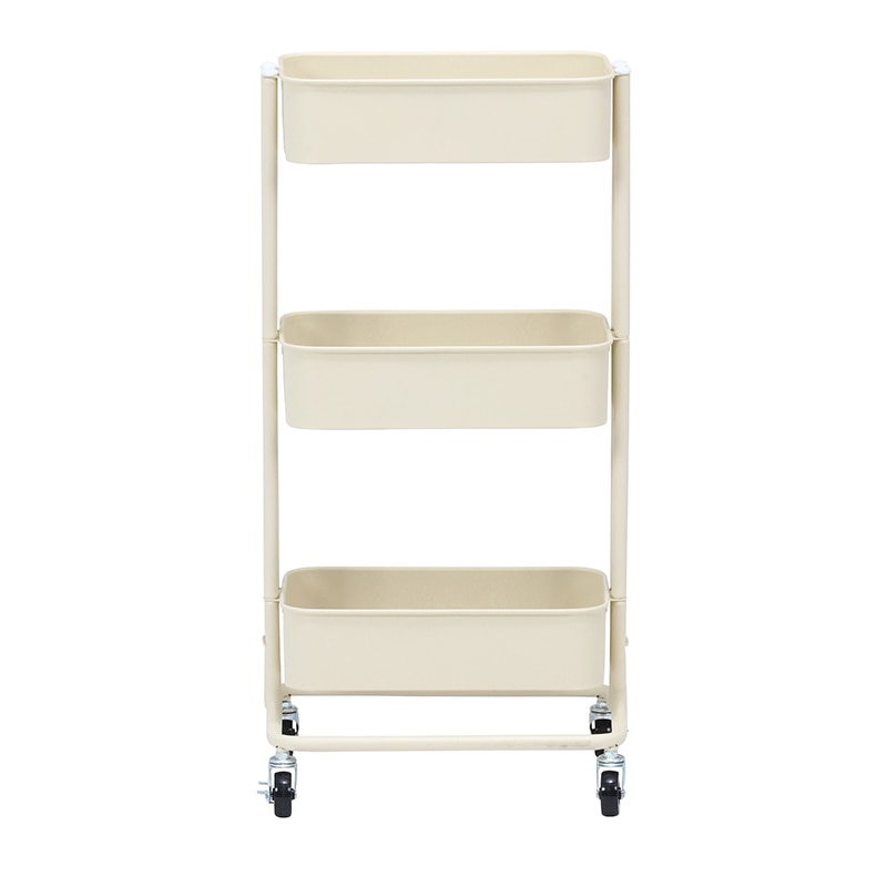 不二貿易 キッチンワゴンバスケット 3段 スリム アイボリー 1台(ご注文単位1台)【直送品】