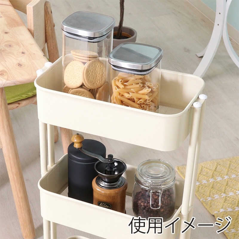 不二貿易 キッチンワゴンバスケット 3段 スリム アイボリー 1台(ご注文単位1台)【直送品】