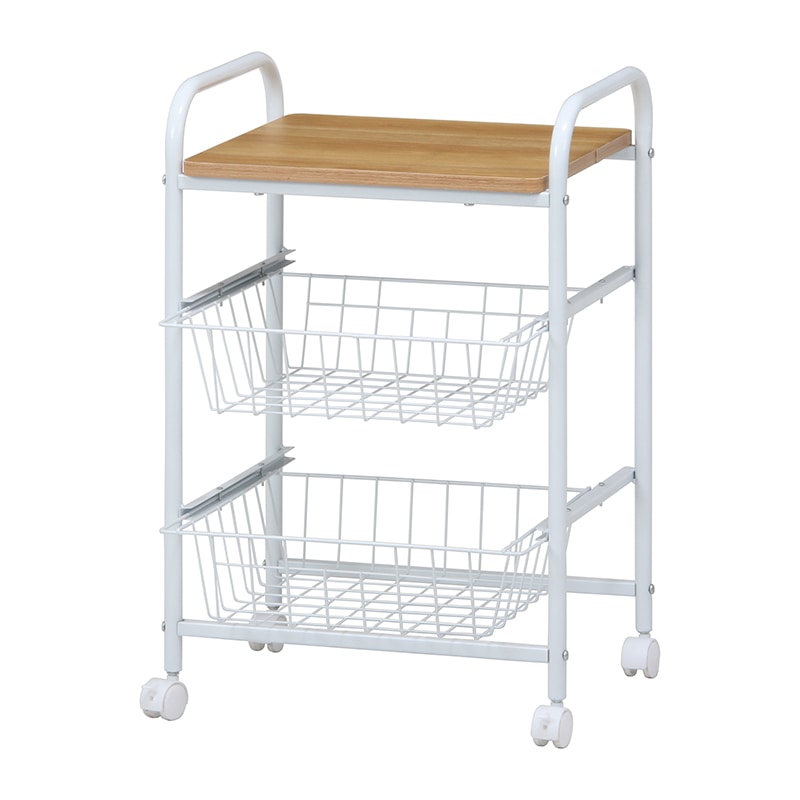 不二貿易 キッチンワゴン ホワイト/ナチュラル FBC-01-1 1台（ご注文単位1台）【直送品】