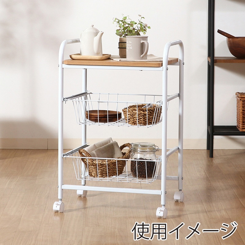 不二貿易 キッチンワゴン ホワイト/ナチュラル FBC-01-1 1台(ご注文単位1台)【直送品】