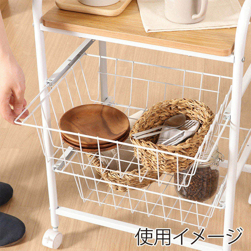 不二貿易 キッチンワゴン ホワイト/ナチュラル FBC-01-1 1台(ご注文単位1台)【直送品】