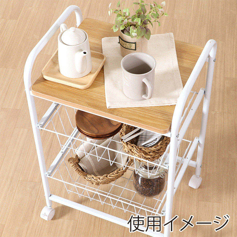 不二貿易 キッチンワゴン ホワイト/ナチュラル FBC-01-1 1台(ご注文単位1台)【直送品】