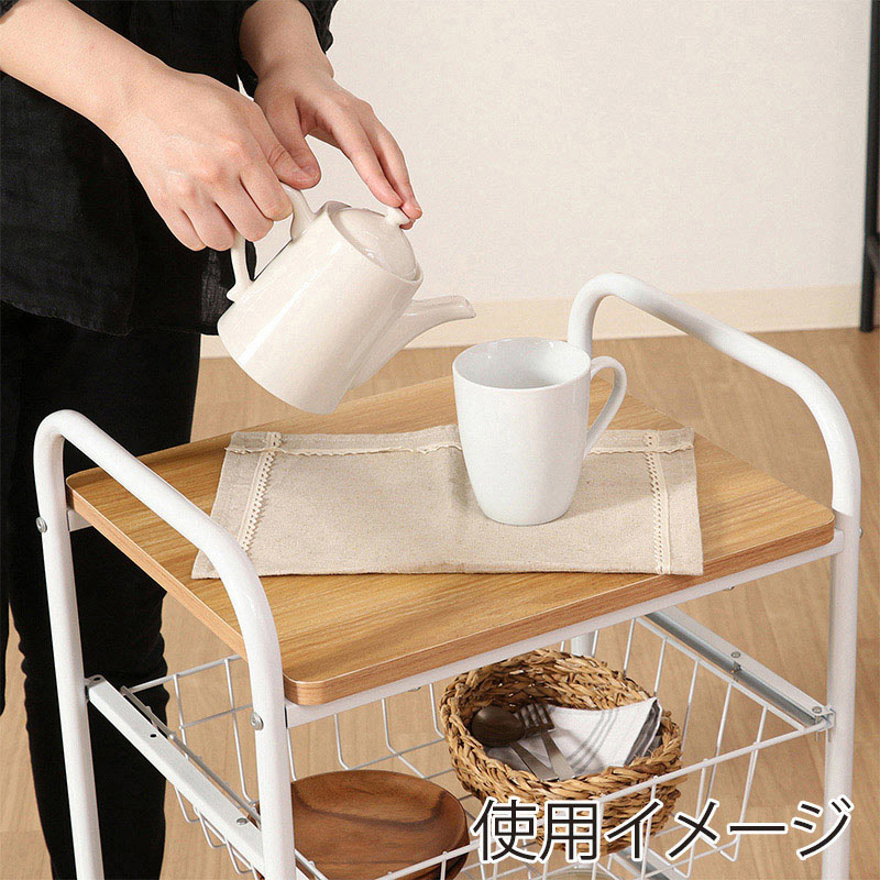 不二貿易 キッチンワゴン ホワイト/ナチュラル FBC-01-1 1台(ご注文単位1台)【直送品】