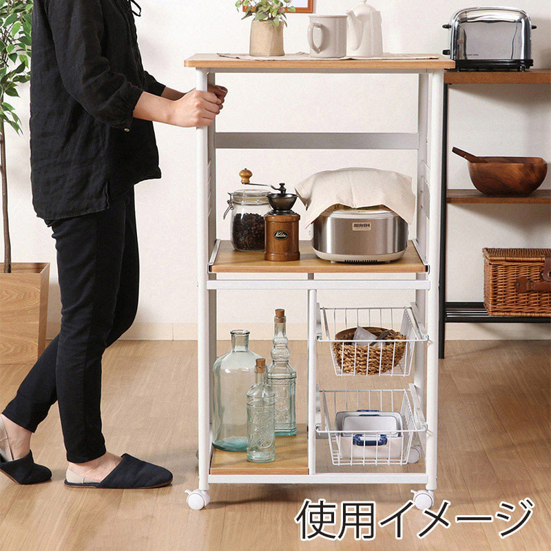 不二貿易 レンジワゴン ホワイト/ナチュラル FBC-9812 1台(ご注文単位1台)【直送品】