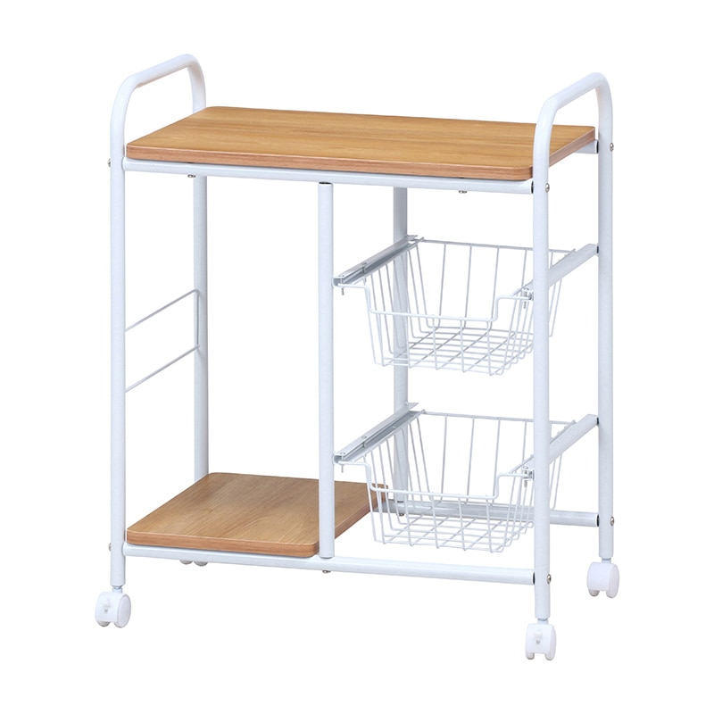 不二貿易 キッチンワゴン ホワイト/ナチュラル FBC-02-1 1台（ご注文単位1台）【直送品】