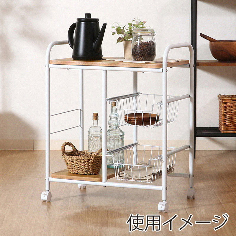 不二貿易 キッチンワゴン ホワイト/ナチュラル FBC-02-1 1台(ご注文単位1台)【直送品】