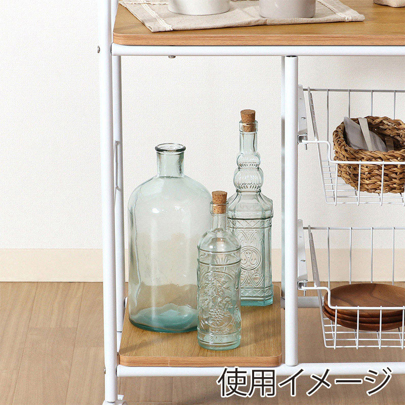 不二貿易 キッチンワゴン ホワイト/ナチュラル FBC-02-1 1台(ご注文単位1台)【直送品】