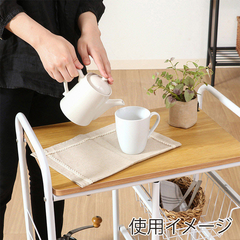 不二貿易 キッチンワゴン ホワイト/ナチュラル FBC-02-1 1台(ご注文単位1台)【直送品】