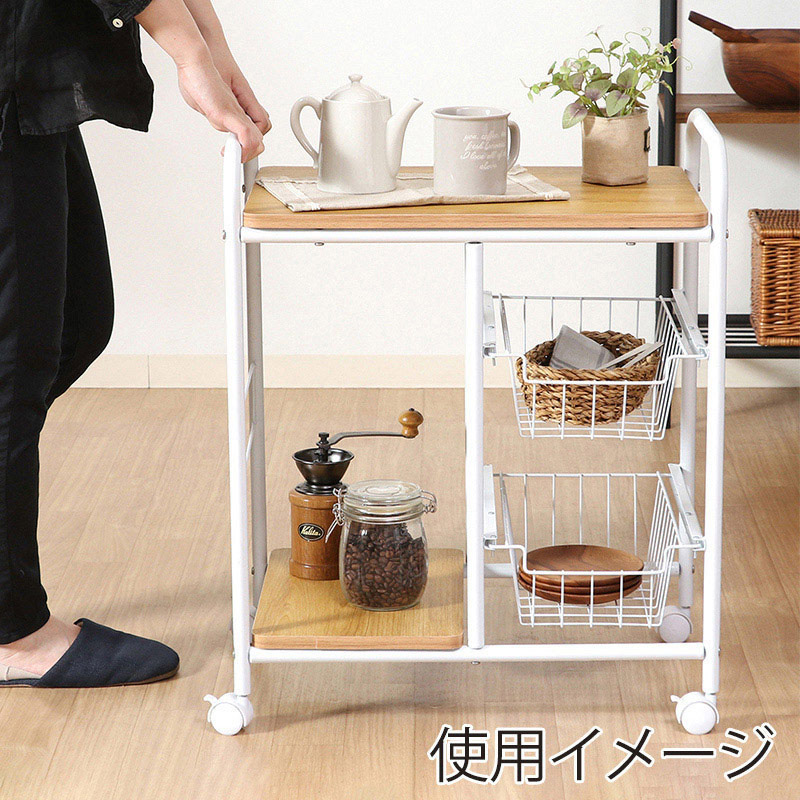 不二貿易 キッチンワゴン ホワイト/ナチュラル FBC-02-1 1台(ご注文単位1台)【直送品】