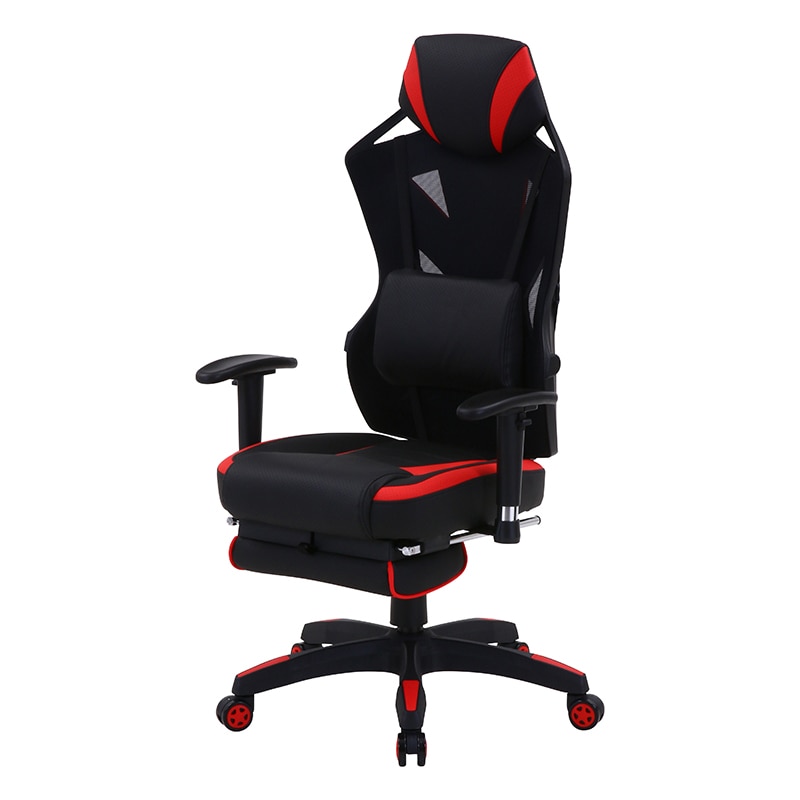 不二貿易 メッシュゲーミングチェア レイズ フットレスト付 レッド 1台（ご注文単位1台）【直送品】