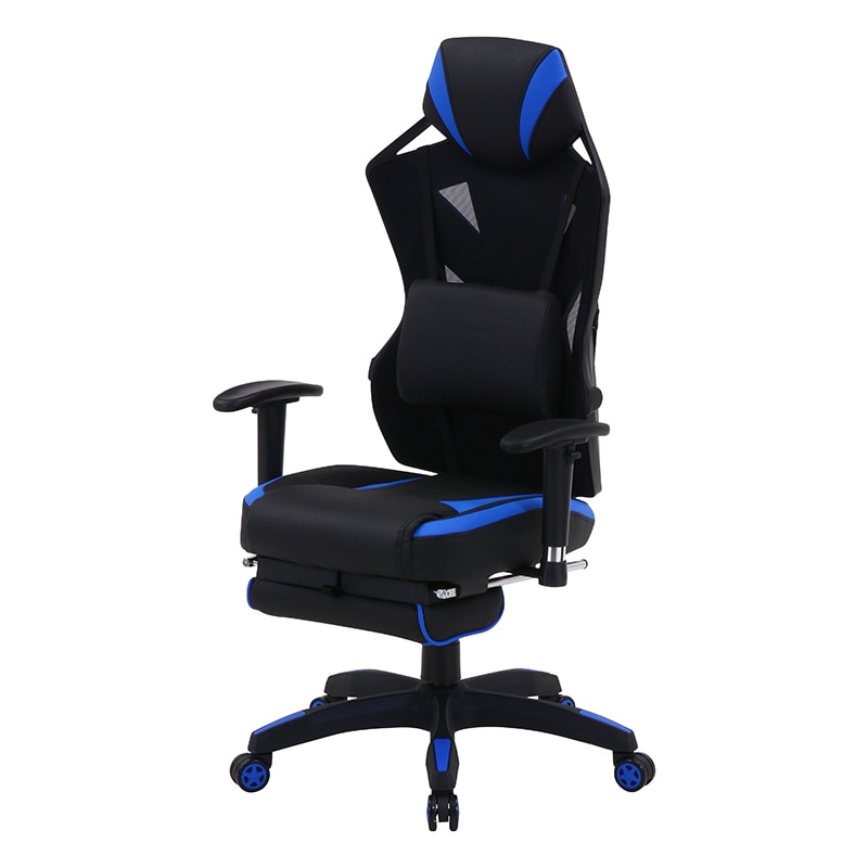 不二貿易 メッシュゲーミングチェア レイズ フットレスト付 ブルー 1台（ご注文単位1台）【直送品】
