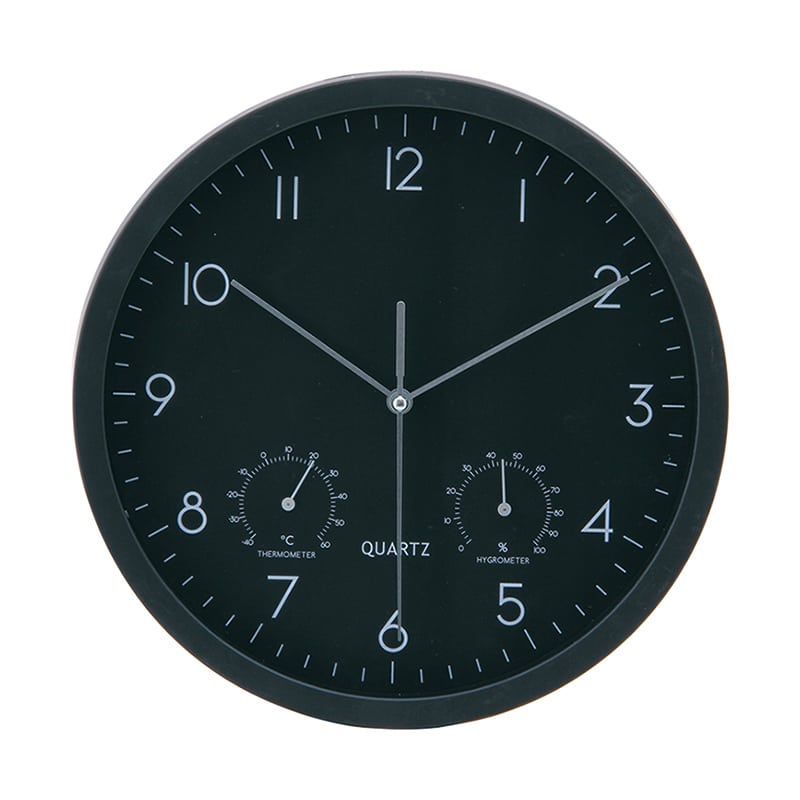 不二貿易 掛時計温湿度計付 ベゼル φ25cm ブラック 26333 1個（ご注文単位1個）【直送品】