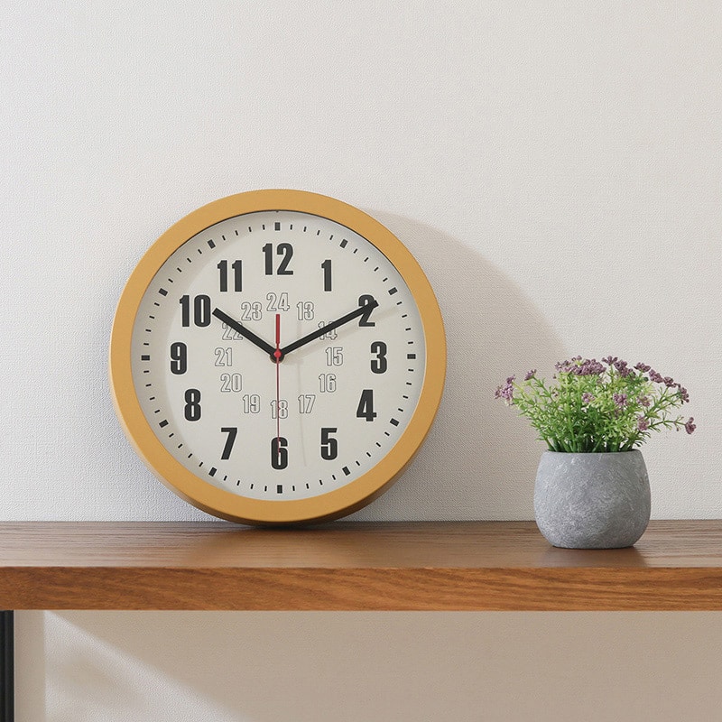 不二貿易 掛時計 カイラ φ30cm マスタード 28194 1個（ご注文単位1個）【直送品】