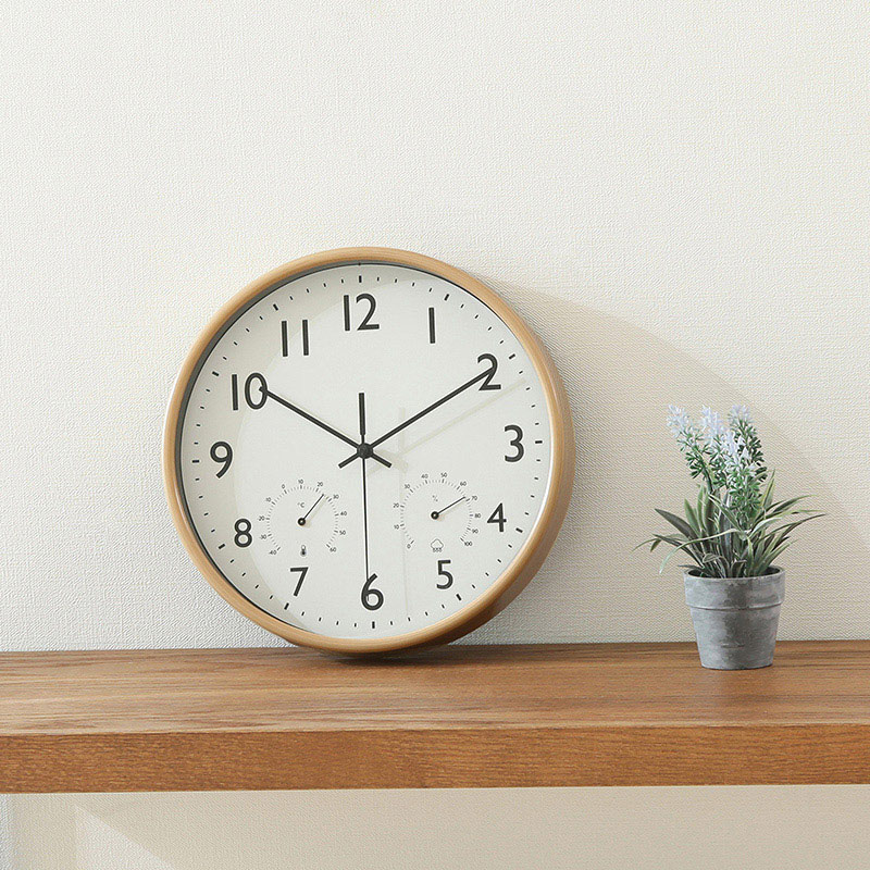 不二貿易 掛時計 温湿度計付 ミエル φ25cm ナチュラル 28198 1個（ご注文単位1個）【直送品】