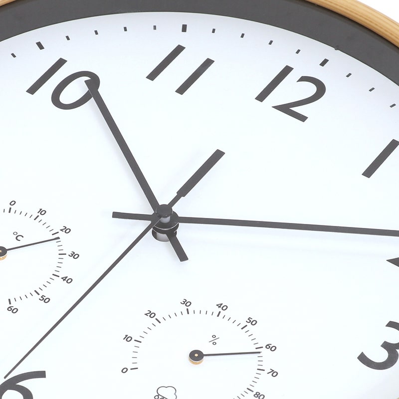 不二貿易 掛時計 温湿度計付 ミエル φ25cm ナチュラル 28198 1個（ご注文単位1個）【直送品】