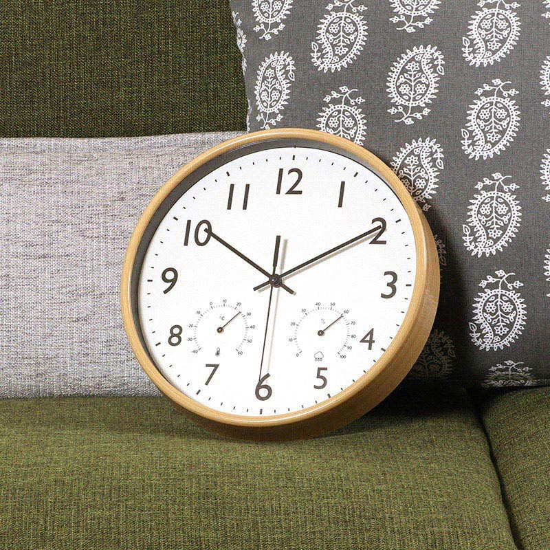 不二貿易 掛時計 温湿度計付 ミエル φ25cm ナチュラル 28198 1個（ご注文単位1個）【直送品】