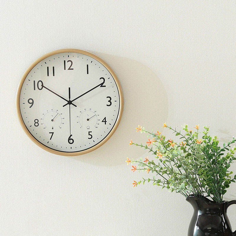 不二貿易 掛時計 温湿度計付 ミエル φ25cm ナチュラル 28198 1個（ご注文単位1個）【直送品】