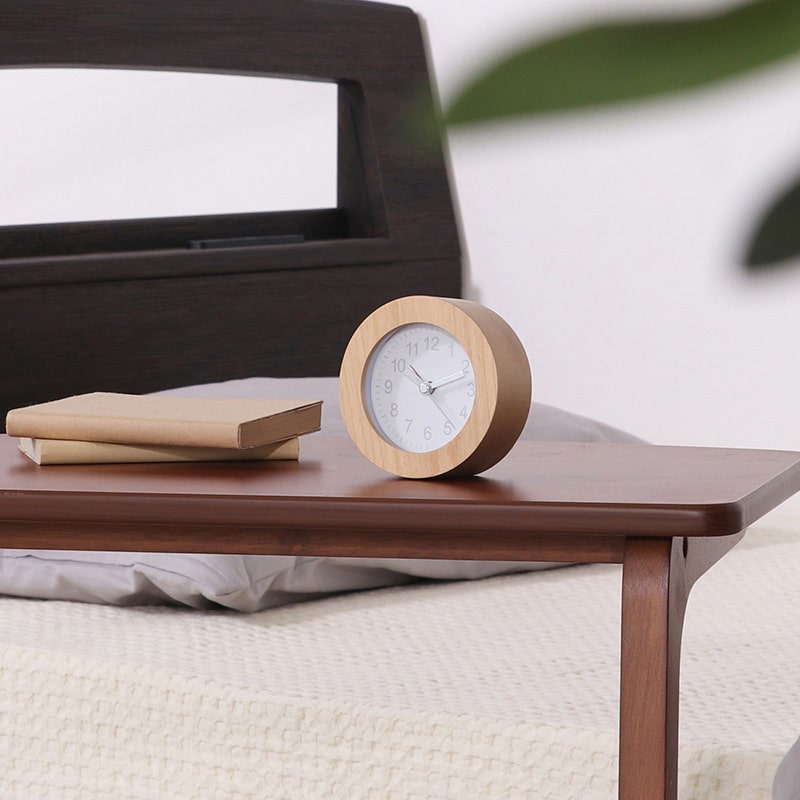 不二貿易 置時計 ウッド ラウンド ホワイト 36700 1個（ご注文単位1個）【直送品】