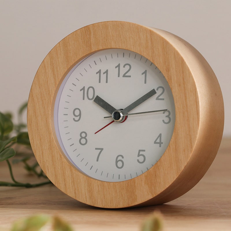 不二貿易 置時計 ウッド ラウンド ホワイト 36700 1個（ご注文単位1個）【直送品】