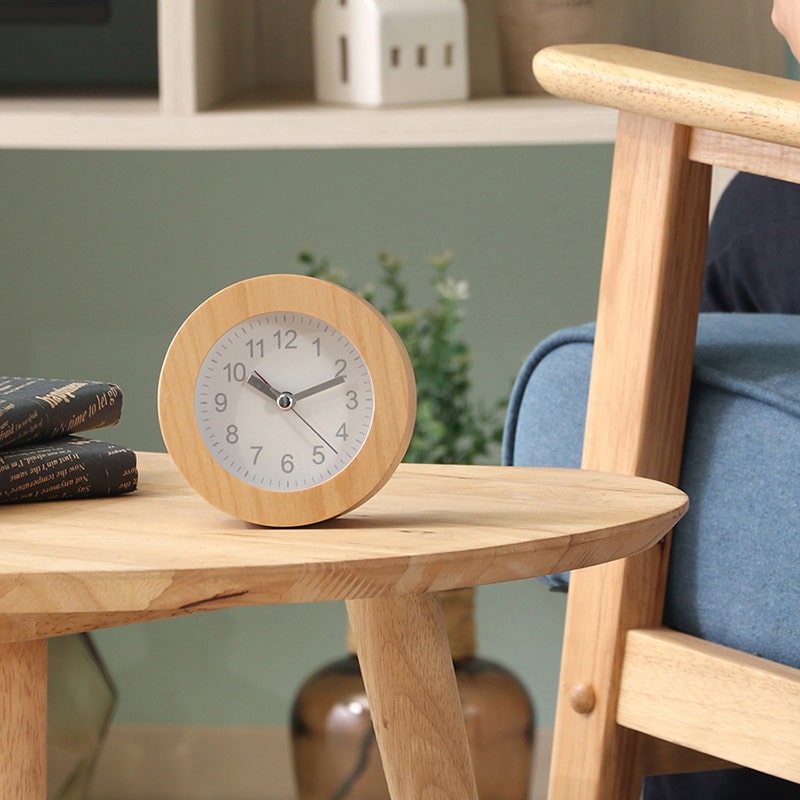 不二貿易 置時計 ウッド ラウンド ホワイト 36700 1個（ご注文単位1個）【直送品】
