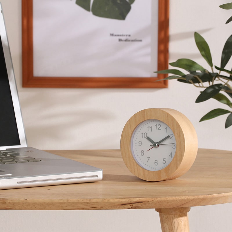 不二貿易 置時計 ウッド ラウンド ホワイト 36700 1個（ご注文単位1個）【直送品】